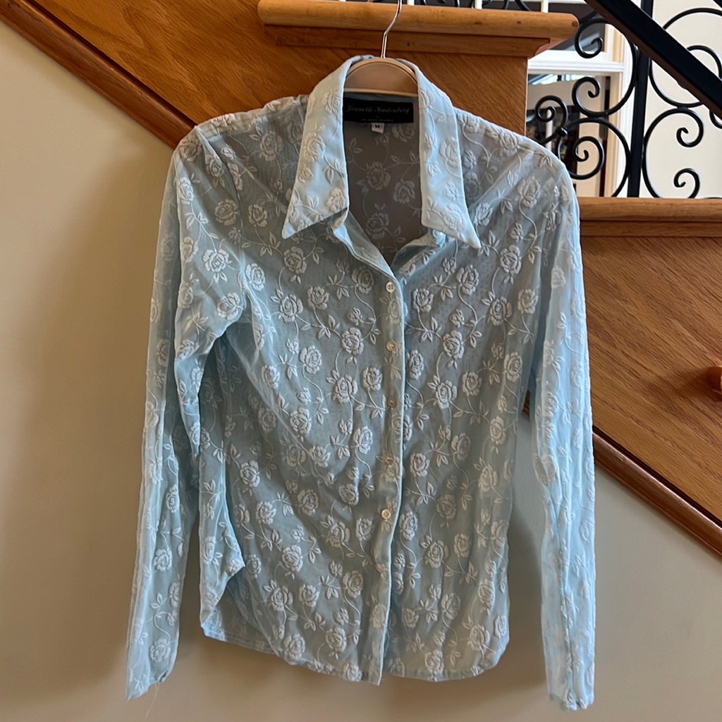 Jeanette Kastenberg Vintage Blouse Sz Medium Sheer Pale Green With Flowers